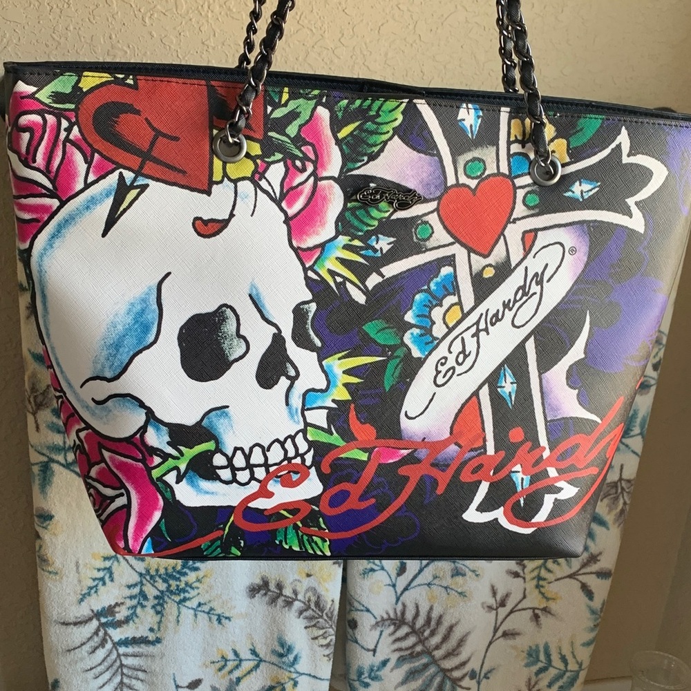 Ed Hardy Skull and Cross Multicolor Large Tote